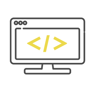ソースコードをイメージしたアイコンが表示されているパソコンモニターアイコン